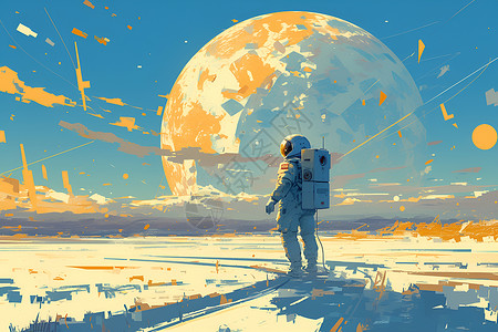 宇航员在遥远太阳背景图片