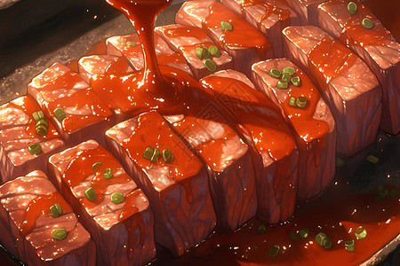 生煎牛肉美味酱汁烤肉插画