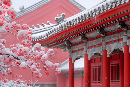 冬季梅花素材红白相映的景色背景
