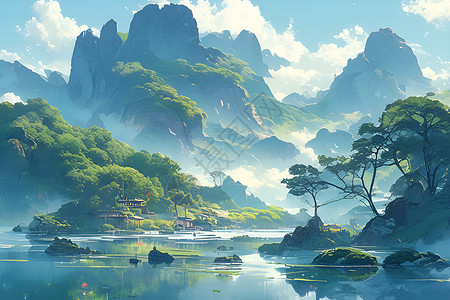湖泊仙境背景图片