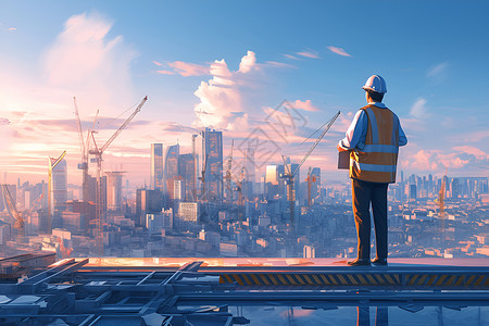 高处的男人站在高处的工程师插画