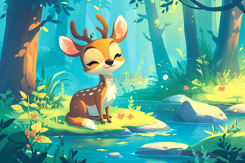 可爱的鹿在森林中图片