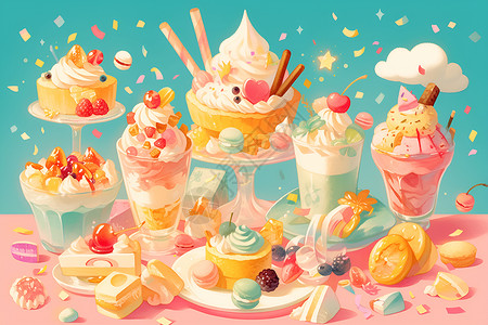 画册样式各种样式的冰淇淋插画