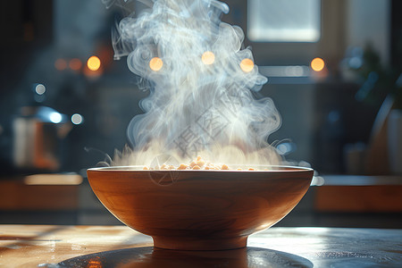 冒节子碗里食物冒热气背景