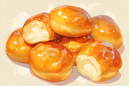 三色蛋黄酥橙色面包插画