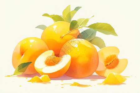 水蜜桃采摘新鲜采摘的桃子插画