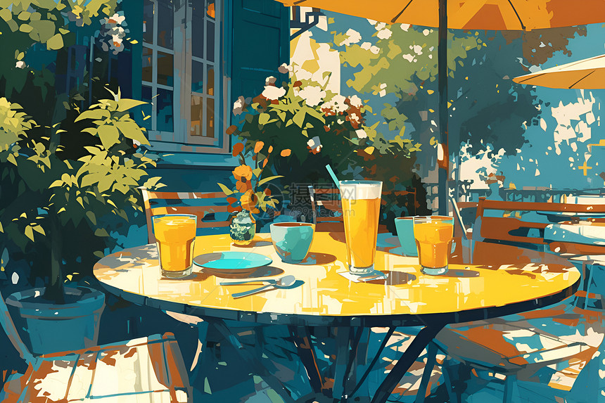 夏天的露天咖啡厅图片