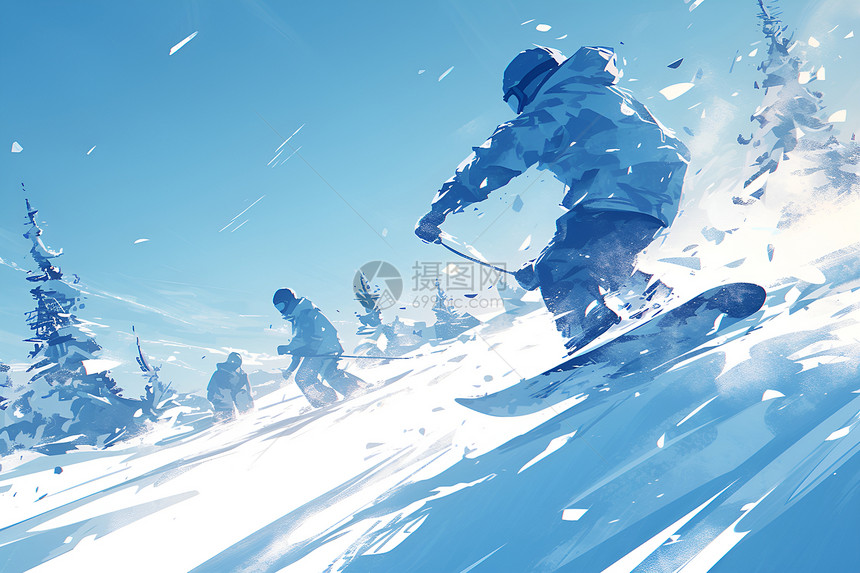 雪山上滑雪的人图片