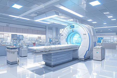 医院医疗仪器放射科的医疗床插画