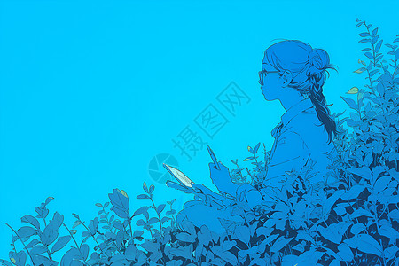花丛里作画的女孩背景图片