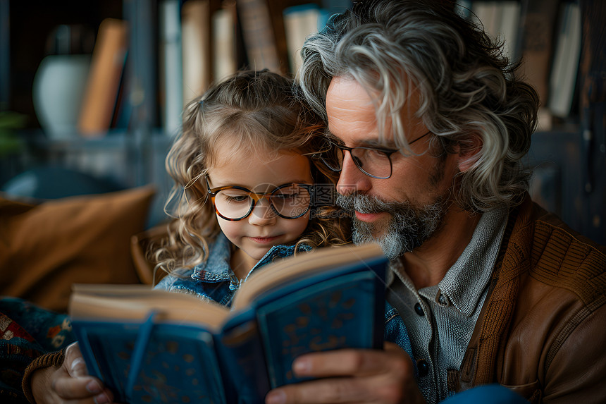 父亲陪伴女儿阅读图片