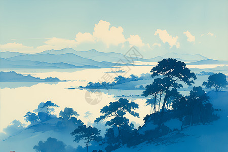 仙境山水画背景图片