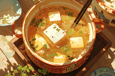 汤汁美味的豆腐汤插画