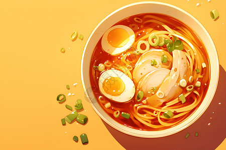 熬制汤汁美味的的汤面插画