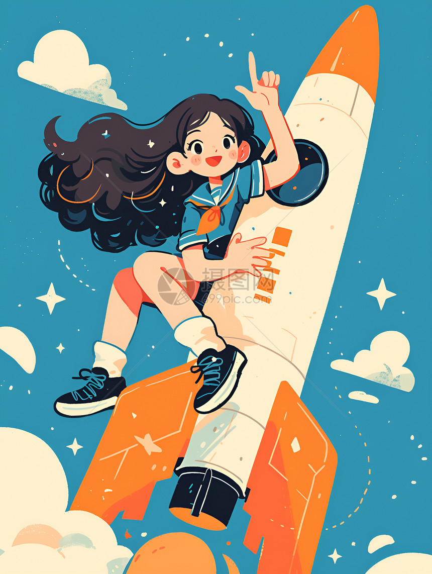 小女孩和火箭图片