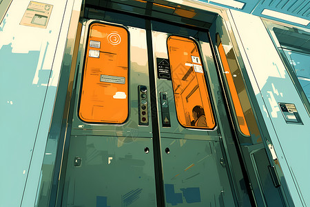 玻璃电梯合上的电梯门插画