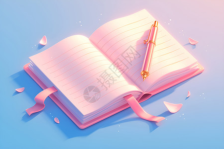 本子笔粉色的笔记本插画