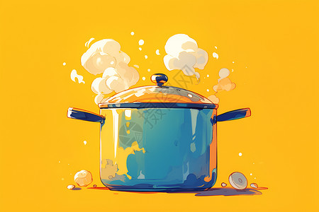 骨汤锅冒着热气的锅插画