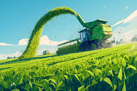 收割机器收割玉米的机器插画