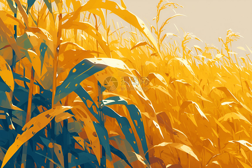农场间的金黄玉米田图片