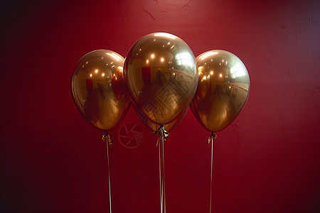 红墙下的金色气球背景图片
