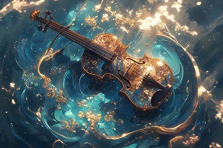 弹吉他水中的小提琴设计图片