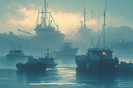 港口船舶海面上的船只插画