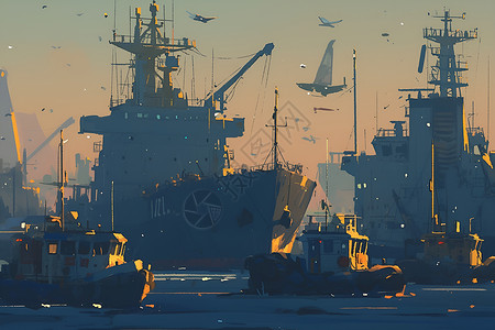 船舶交通港口的船只插画插画