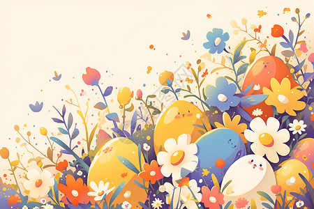 彩蛋装饰花草间的彩蛋插画