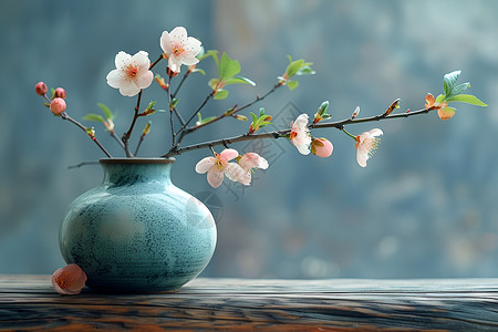 花瓶复古静雅的梅花背景