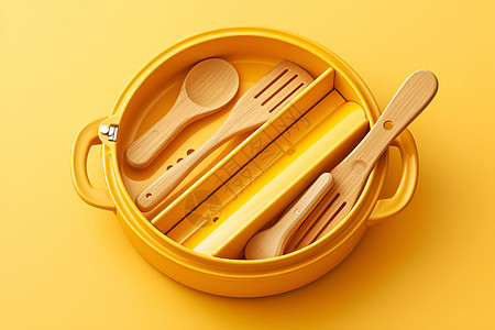 木叉子黄色的餐具插画