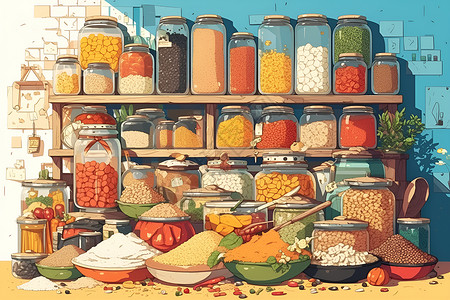 生鲜市场绚丽的食材市场插画