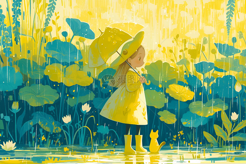 春雨中的小女孩图片