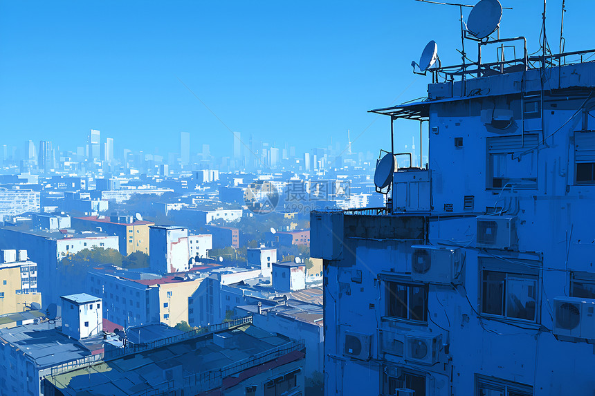 阳光里的城市高楼图片