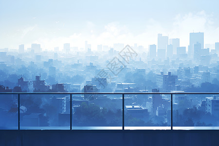 高楼窗户雾霭里的城市插画