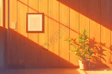木质客厅阳光下的木质墙壁插画