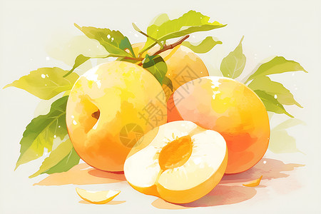 水果多汁成熟的黄桃插画