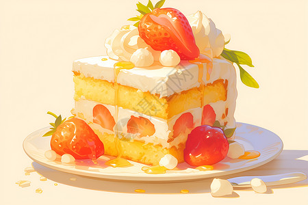 精致甜品精致美味草莓蛋糕插画