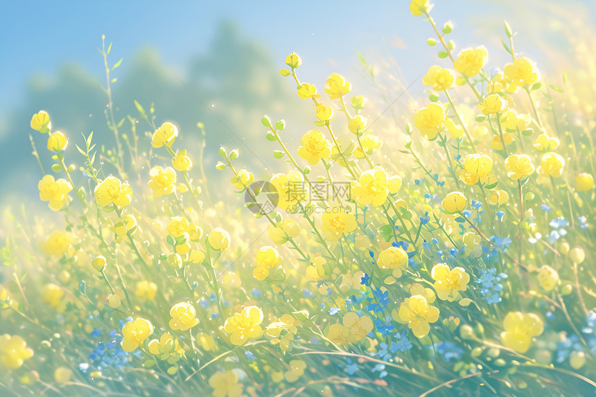 春天公园的黄油花海图片
