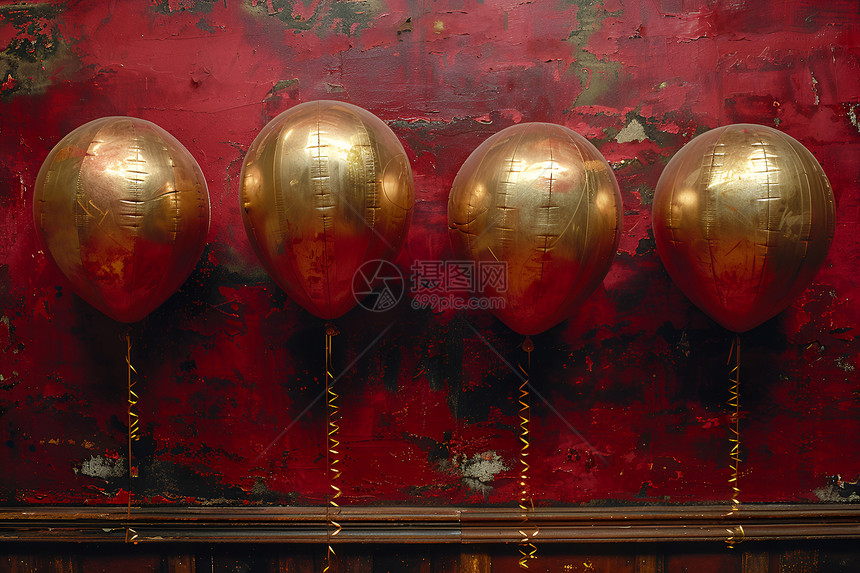 金色的四只充气气球图片