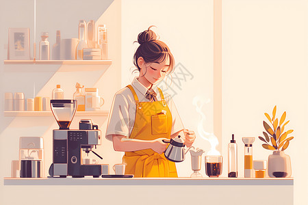 女孩艺术年轻的咖啡师插画