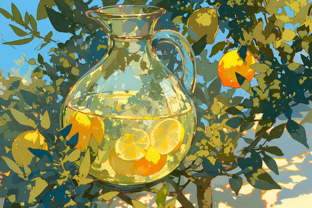 瓶子里的黄色柠檬背景图片
