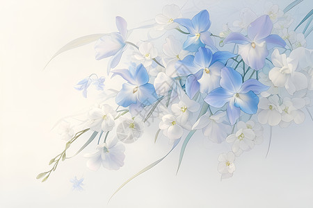 蓝色花卉优雅的蓝色小兰花插画