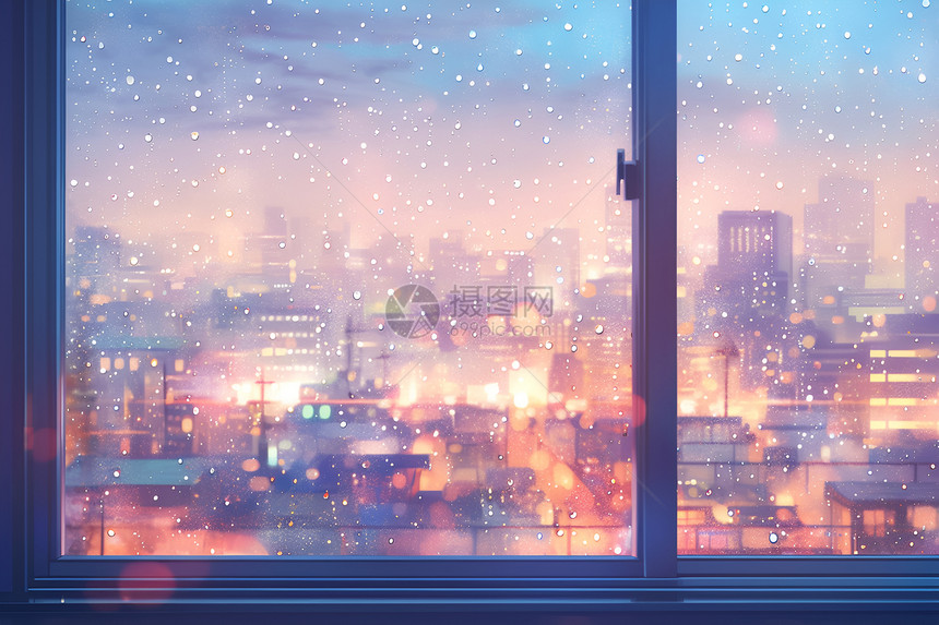 冬日雪夜城市风景图片