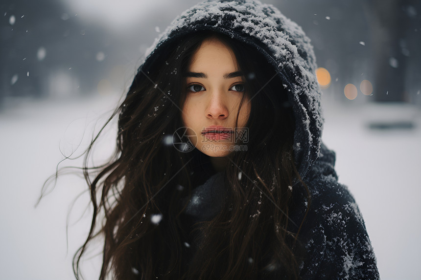 雪中的女子图片