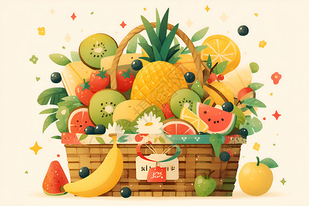 酸甜的水果水果篮子插画