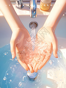俯视水槽自然光线下洗手插画