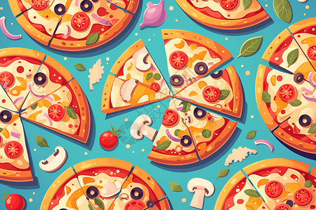 南方小吃美味多彩的披萨世界插画