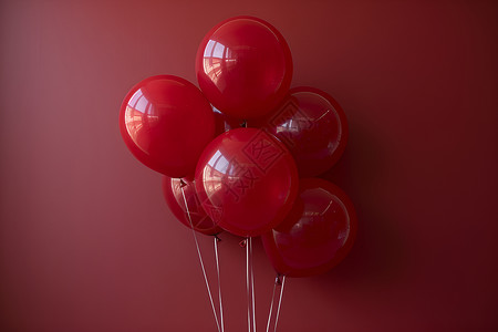 漂浮气球装饰红墙上漂浮的红气球背景
