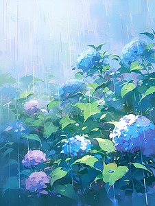 细雨滋润花园插画